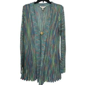 Krazy Kat Pastel Aqua Open Knit Pleated Longline Boho Indie Artsy Cardigan Lrg